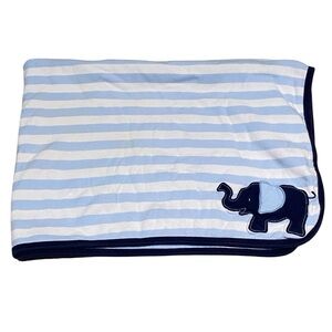 Carters Whale Blanket Blue White Stripes Baby Thick Jersey Knit Cotton Boy Navy